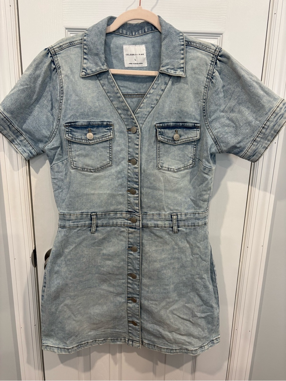 Celebrity Pink Light Blue Short Sleeve Denim Dress